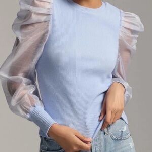 Anthropologie Sky Blue Top with Sheer Sleeves